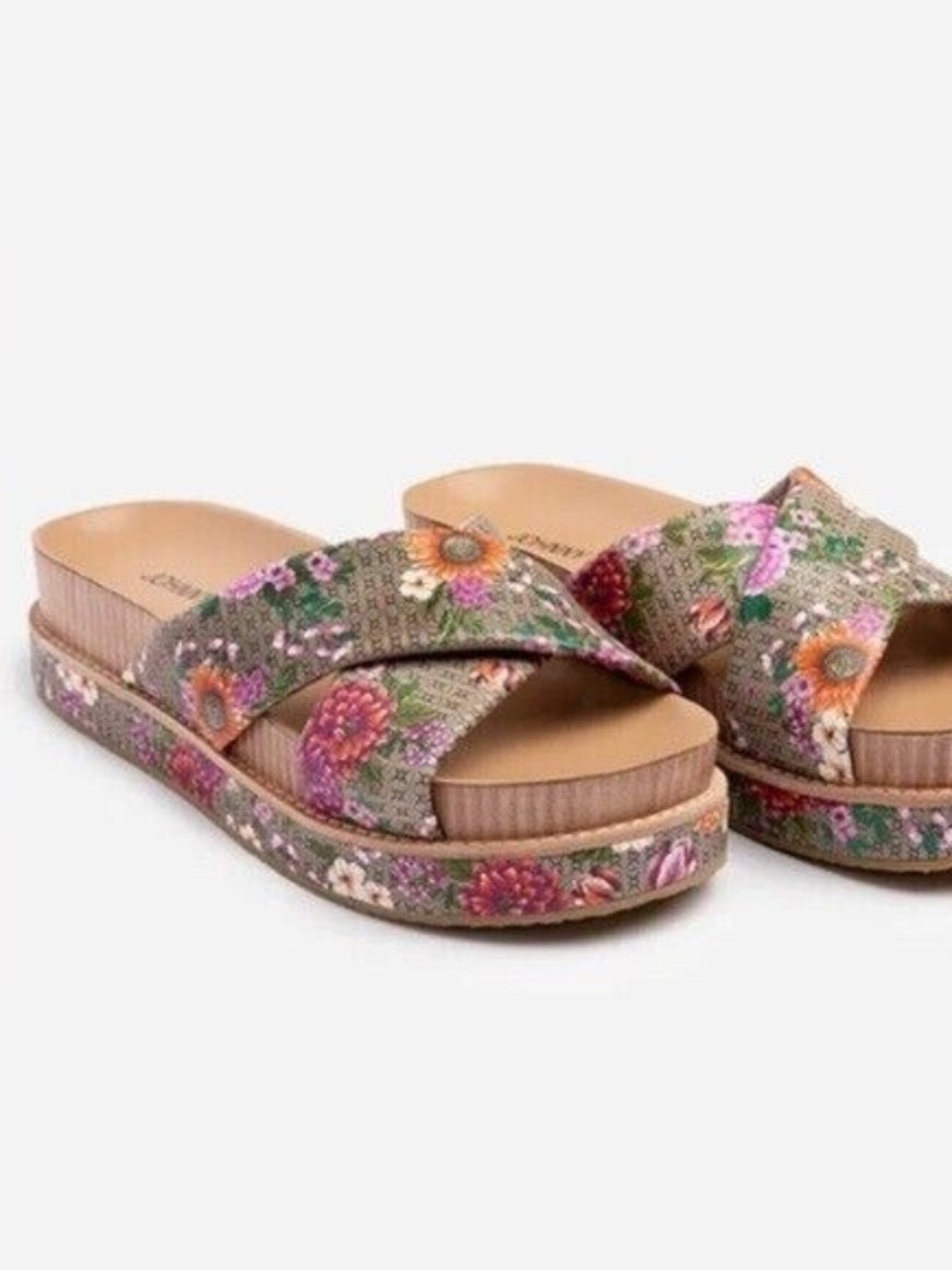 New Johnny Was Jenna Platform Sandals, Boho Tan Floral Crisscross, Size 6.5